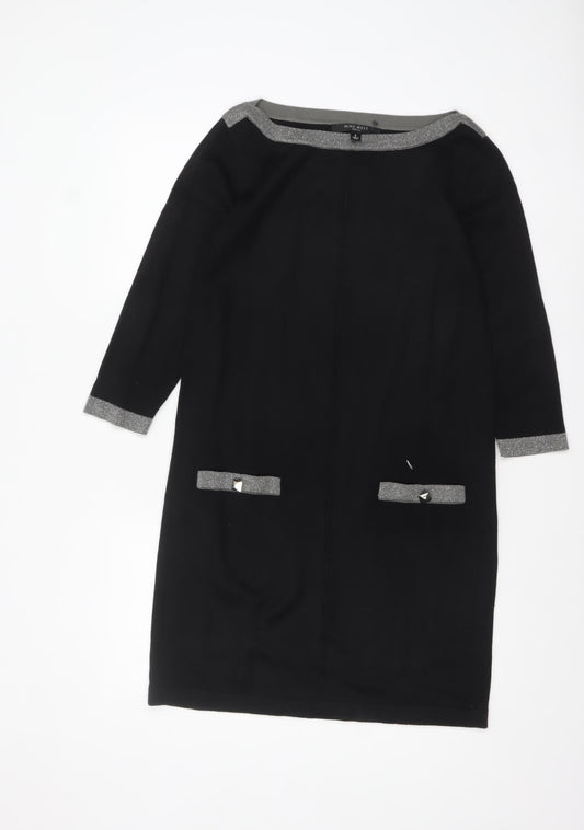 Nine West Women Black Shift Dress S Knit 3/4 Sleeve Bow Detail