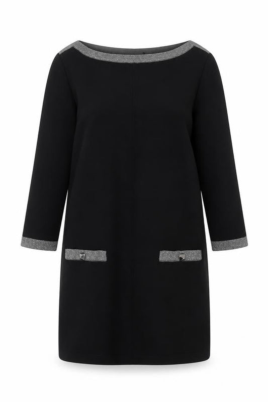 Nine West Women Black Shift Dress S Knit 3/4 Sleeve Bow Detail