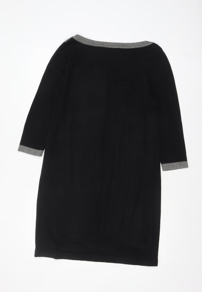 Nine West Women Black Shift Dress S Knit 3/4 Sleeve Bow Detail