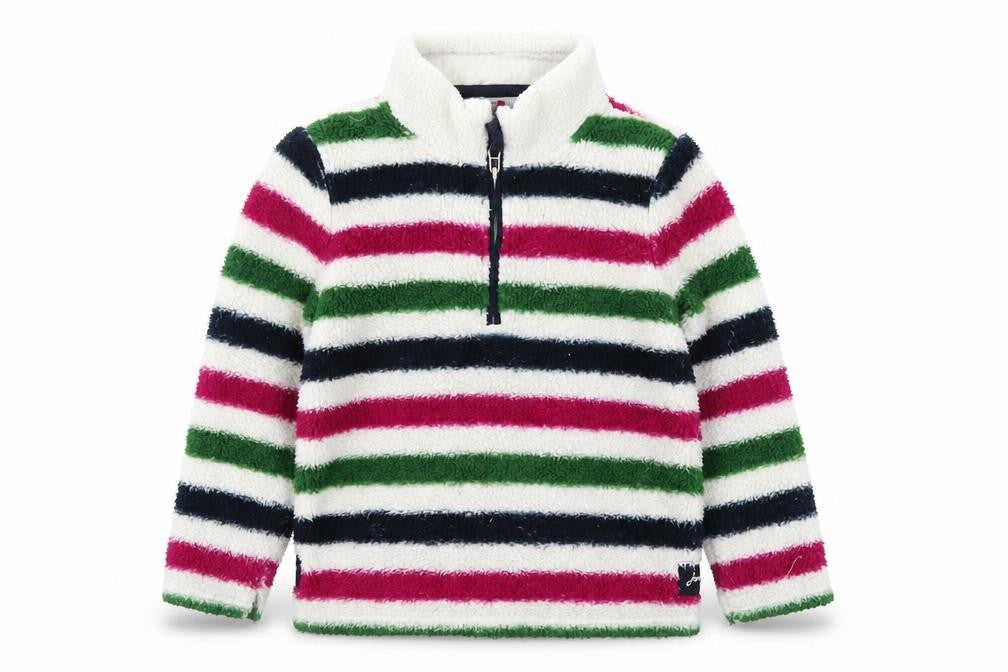 Front view of Joules girls’ multicoloured striped fleece 1/4 zip pullover sweatshirt 9-10 years