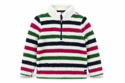 Front view of Joules girls’ multicoloured striped fleece 1/4 zip pullover sweatshirt 9-10 years