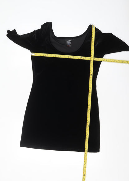 Next Women's Black Velvet Short Sleeve Scoop Neck Top Size 12