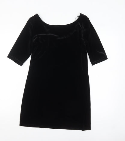 Next Women's Black Velvet Short Sleeve Scoop Neck Top Size 12