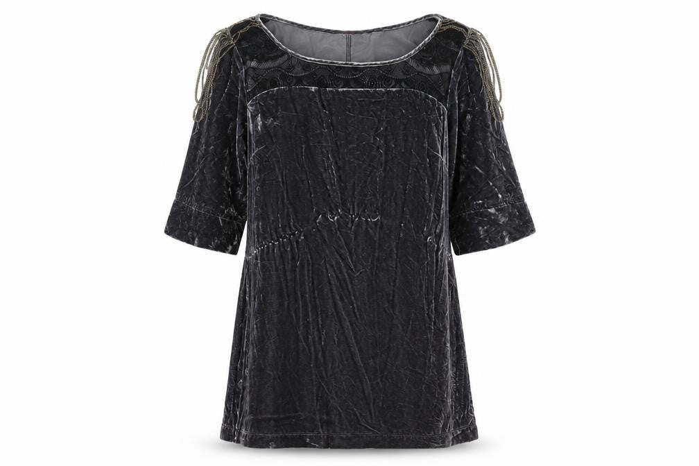 Front view of Wrap girls’ black velvet tunic top uk 14 classic half sleeve party wear