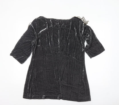 Wrap Girls Black Velvet Tunic Top UK 14 Classic Half Sleeve Party Wear