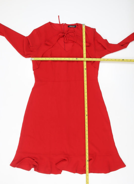 Kaleidoscope Women Red Long Sleeve Ruffle Hem Fit & Flare Dress Size 14