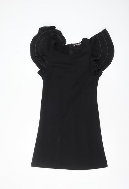 LAYERS Paris Women's Black Short Bodycon Ruffle Sleeve Dress S