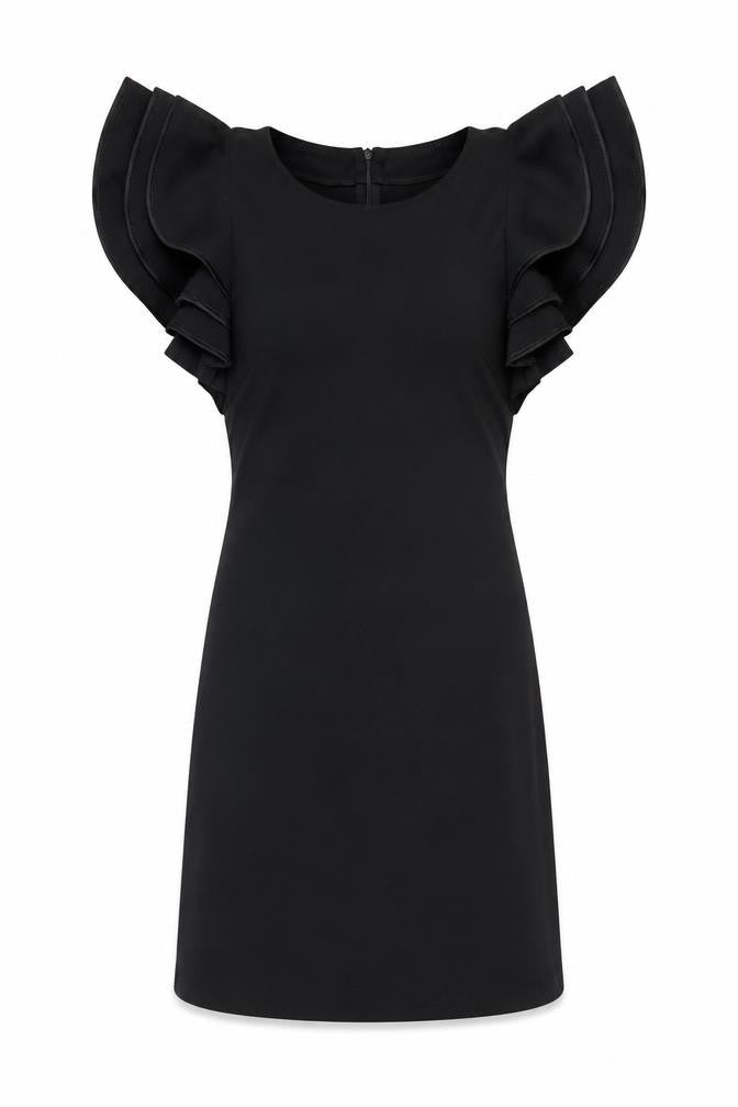 LAYERS Paris Women's Black Short Bodycon Ruffle Sleeve Dress S