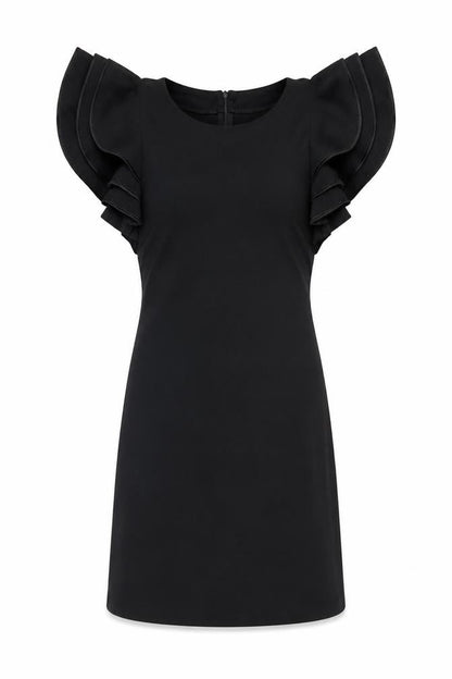 LAYERS Paris Women's Black Short Bodycon Ruffle Sleeve Dress S