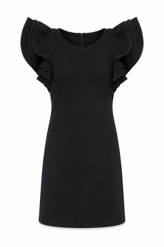 LAYERS Paris Women's Black Short Bodycon Ruffle Sleeve Dress S