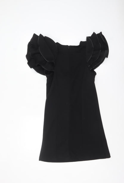 LAYERS Paris Women's Black Short Bodycon Ruffle Sleeve Dress S