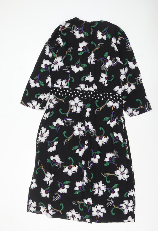 Next Women’s Black Floral A-Line Knee Length Dress Size 14 Viscose