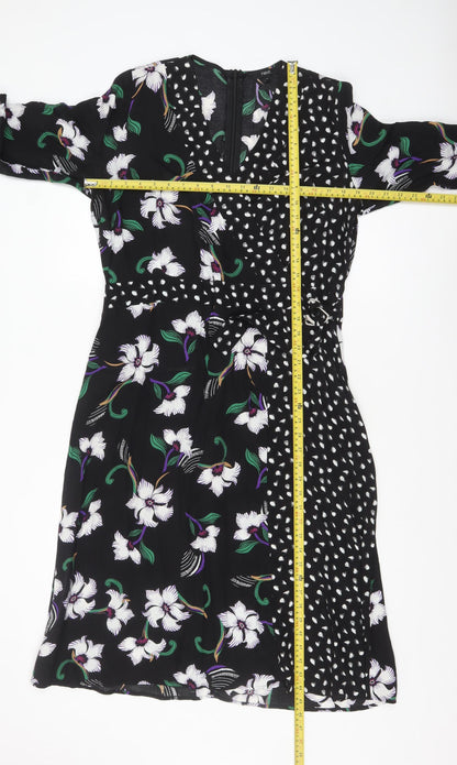 Next Women’s Black Floral A-Line Knee Length Dress Size 14 Viscose