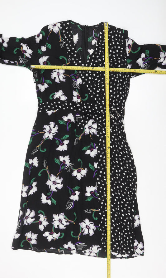 Next Women’s Black Floral A-Line Knee Length Dress Size 14 Viscose