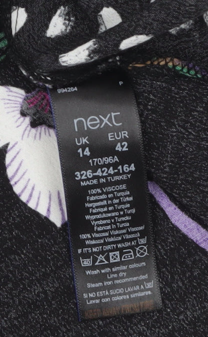 Next Women’s Black Floral A-Line Knee Length Dress Size 14 Viscose