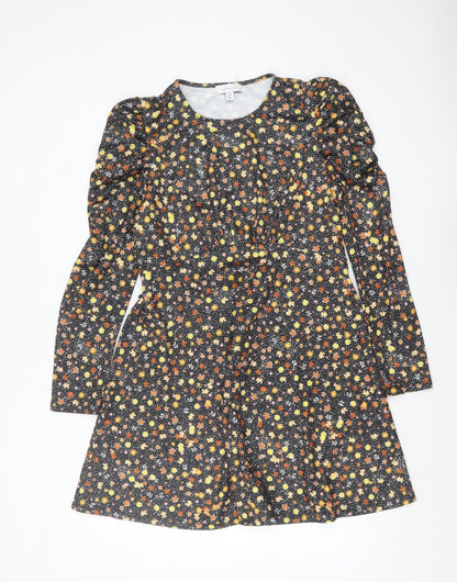 Topshop Womens Multicoloured Floral A-Line Puff Sleeve Dress UK 12