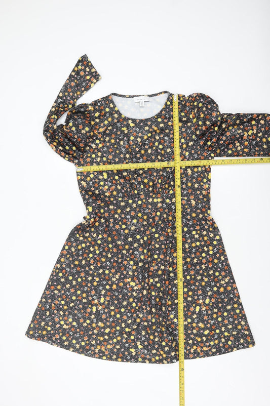 Topshop Womens Multicoloured Floral A-Line Puff Sleeve Dress UK 12