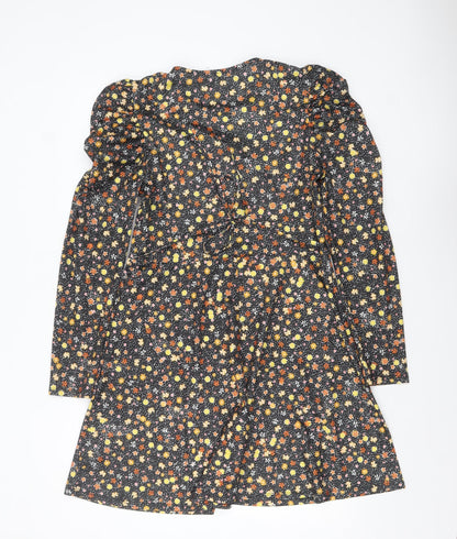 Topshop Womens Multicoloured Floral A-Line Puff Sleeve Dress UK 12