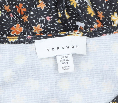 Topshop Womens Multicoloured Floral A-Line Puff Sleeve Dress UK 12