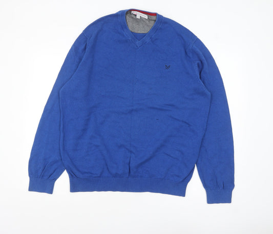 Crew Clothing Co. Men's Blue 2XL V-Neck Cotton Cashmere Jumper