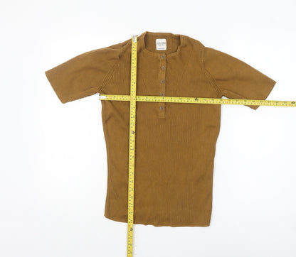People Tree Women Brown Organic Cotton Henley Jersey Top UK 10