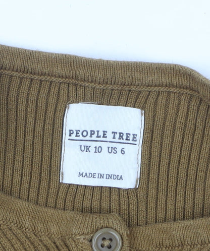 People Tree Women Brown Organic Cotton Henley Jersey Top UK 10