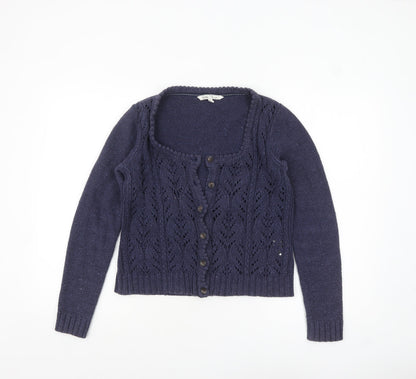 Fat Face Women's Blue Wool Knit Long Sleeve Cardigan Size 14