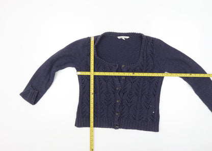 Fat Face Women's Blue Wool Knit Long Sleeve Cardigan Size 14