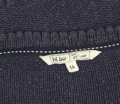 Fat Face Women's Blue Wool Knit Long Sleeve Cardigan Size 14