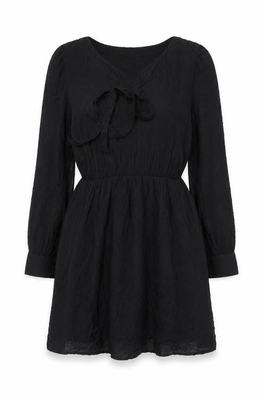 Front view of Jacqueline de Yong Women’s Black Fit & Flare Short Viscose Dress, size UK 12