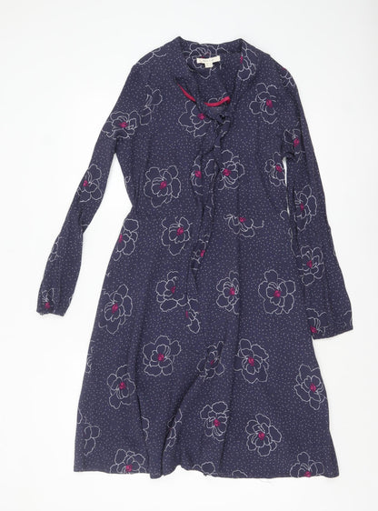 White Stuff Women's Blue Floral A-Line Knee Length Dress UK 10