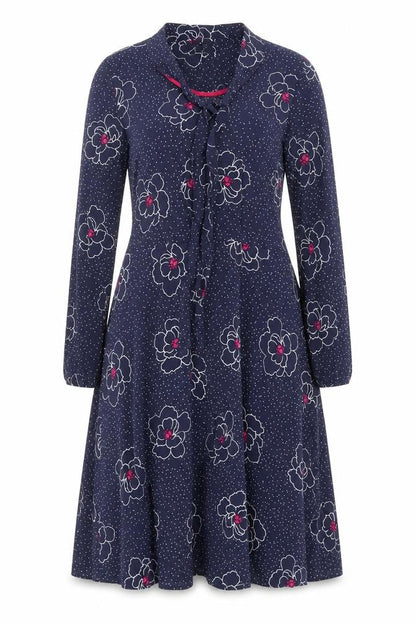 White Stuff Women's Blue Floral A-Line Knee Length Dress UK 10
