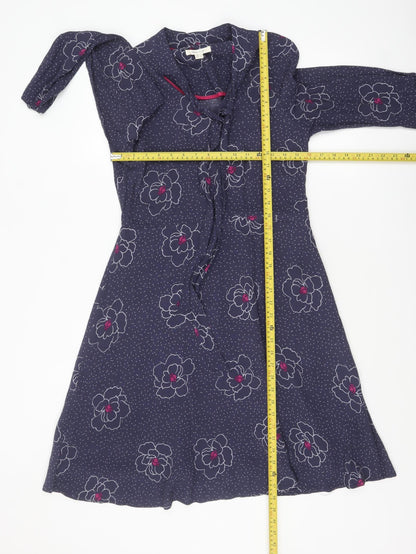 White Stuff Women's Blue Floral A-Line Knee Length Dress UK 10