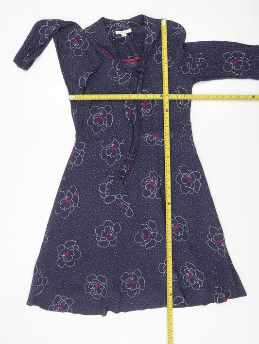 White Stuff Women's Blue Floral A-Line Knee Length Dress UK 10