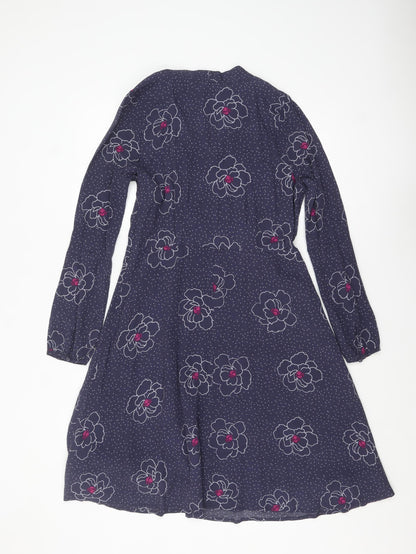 White Stuff Women's Blue Floral A-Line Knee Length Dress UK 10