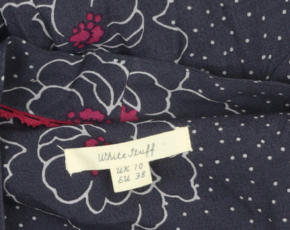White Stuff Women's Blue Floral A-Line Knee Length Dress UK 10