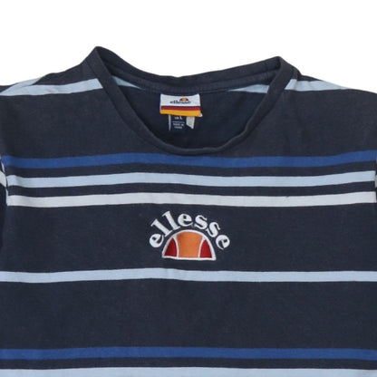 Ellesse Men's Navy Blue Striped Cotton Crew Neck T-Shirt L
