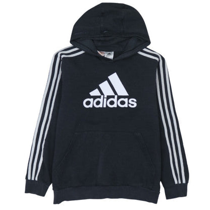 Adidas Boys Black Pullover Hoodie 13-14 Years Fleece Lined Logo Sweatshirt