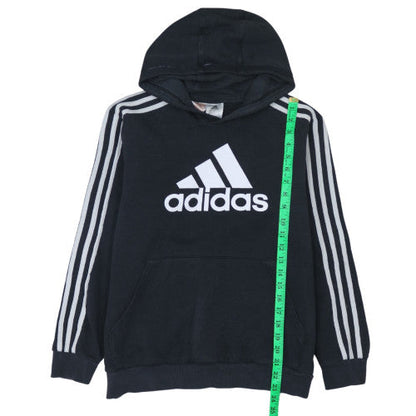 Adidas Boys Black Pullover Hoodie 13-14 Years Fleece Lined Logo Sweatshirt