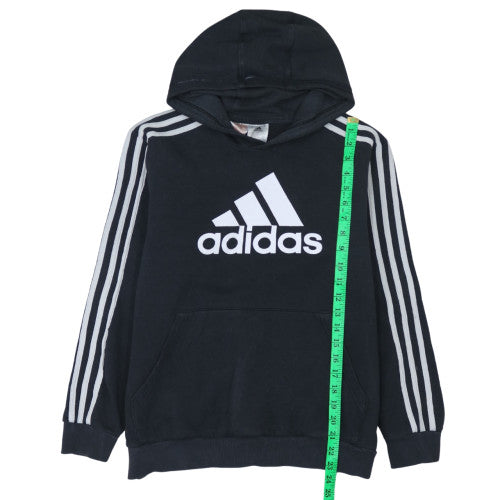 Adidas Boys Black Pullover Hoodie 13-14 Years Fleece Lined Logo Sweatshirt