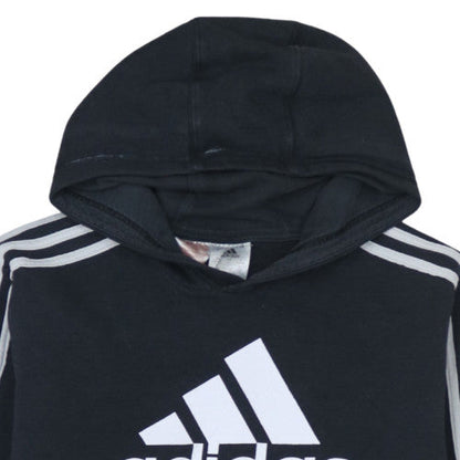 Adidas Boys Black Pullover Hoodie 13-14 Years Fleece Lined Logo Sweatshirt