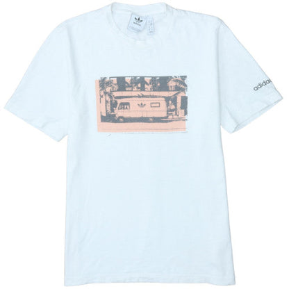 Adidas Men's White Retro Beach Graphic Crew Neck Cotton T-Shirt M