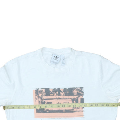 Adidas Men's White Retro Beach Graphic Crew Neck Cotton T-Shirt M