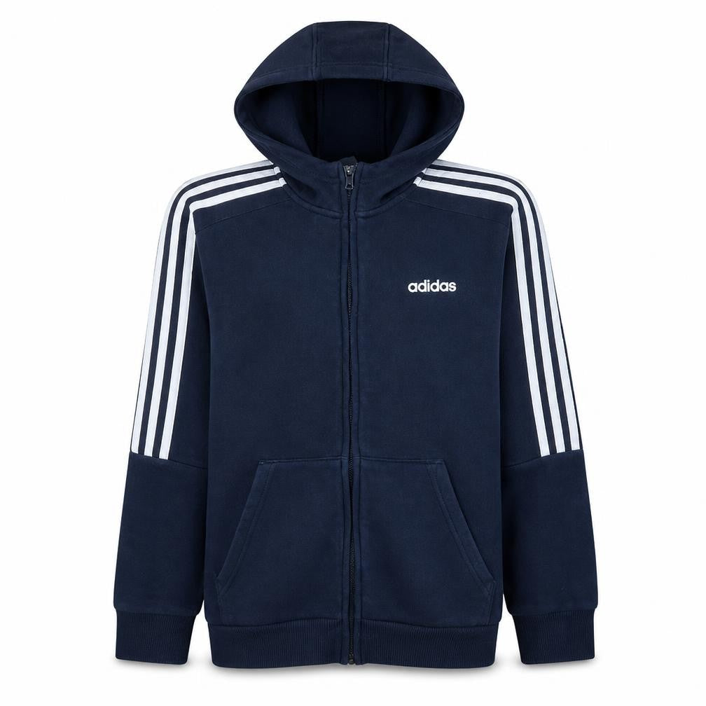 Front view of Adidas boys’ navy full zip hoodie 13-14 years classic fleece sweatshirt