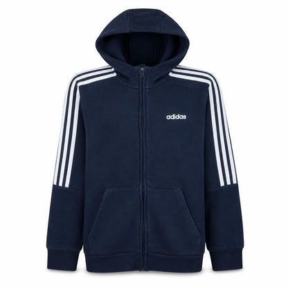 Front view of Adidas boys’ navy full zip hoodie 13-14 years classic fleece sweatshirt