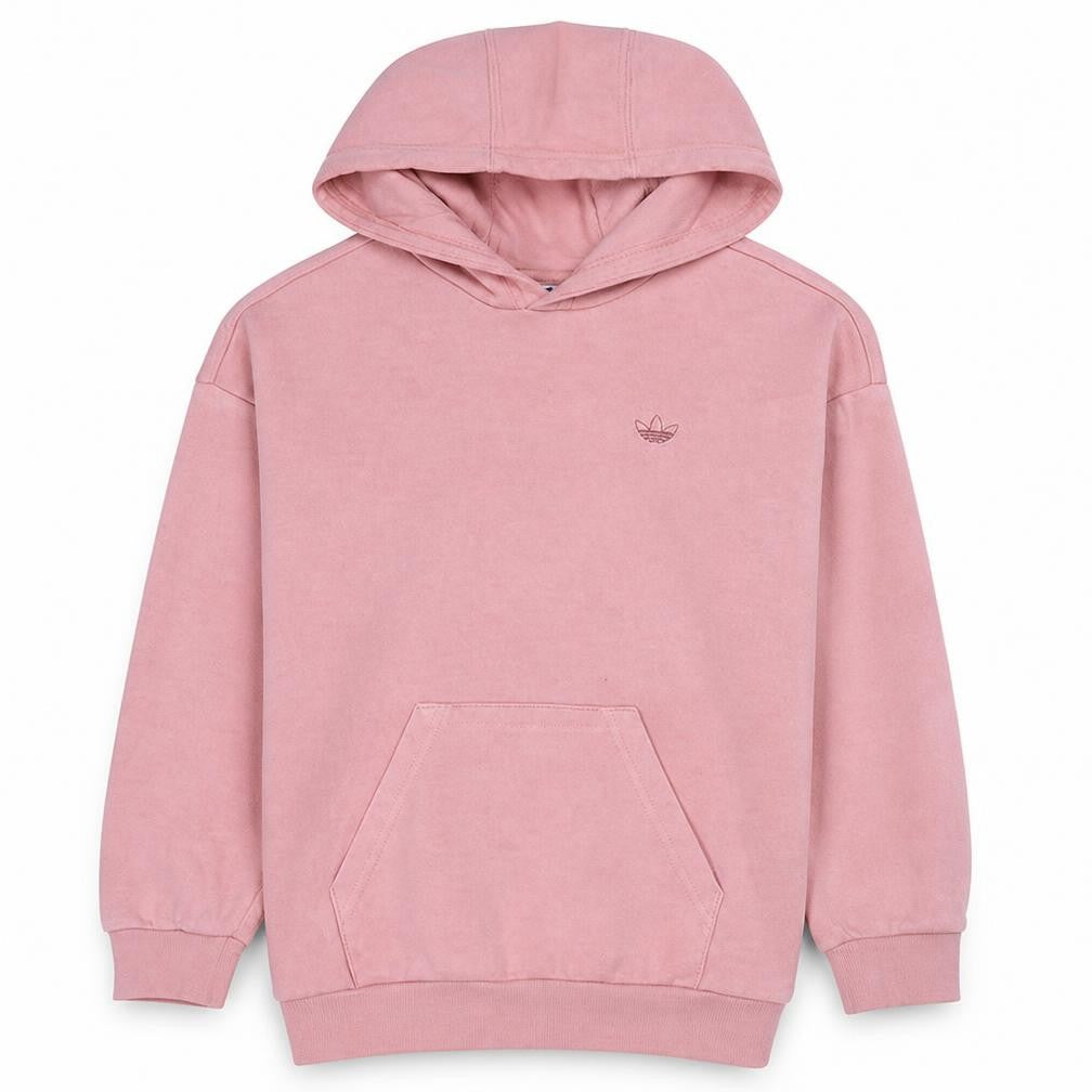 Front view of Adidas girls’ pink pullover hoodie cotton blend regular fit sweatshirt