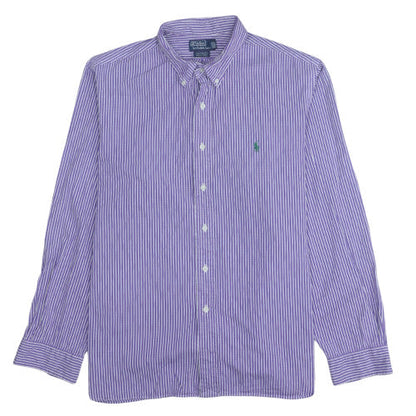 Ralph Lauren Men's Purple Striped Button-Down Long Sleeve Cotton Shirt L