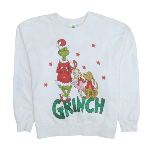 Womens UK Size 12-14 The Grinch White Pullover Sweatshirt