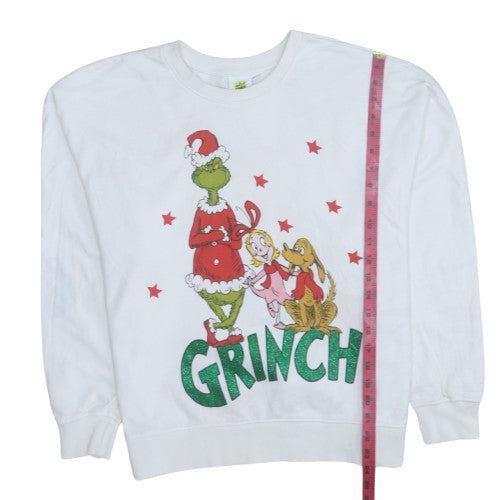 Womens UK Size 12-14 The Grinch White Pullover Sweatshirt