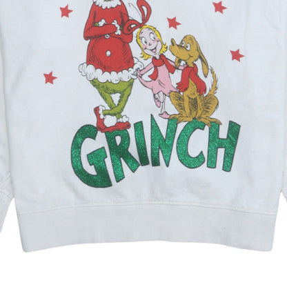 Womens UK Size 12-14 The Grinch White Pullover Sweatshirt